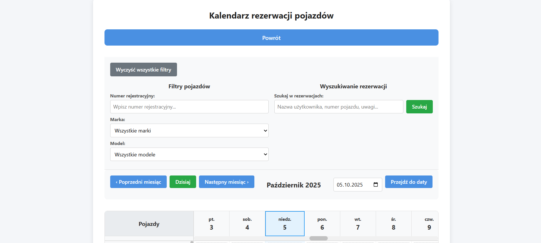 Panel rezerwacji w CarDesk