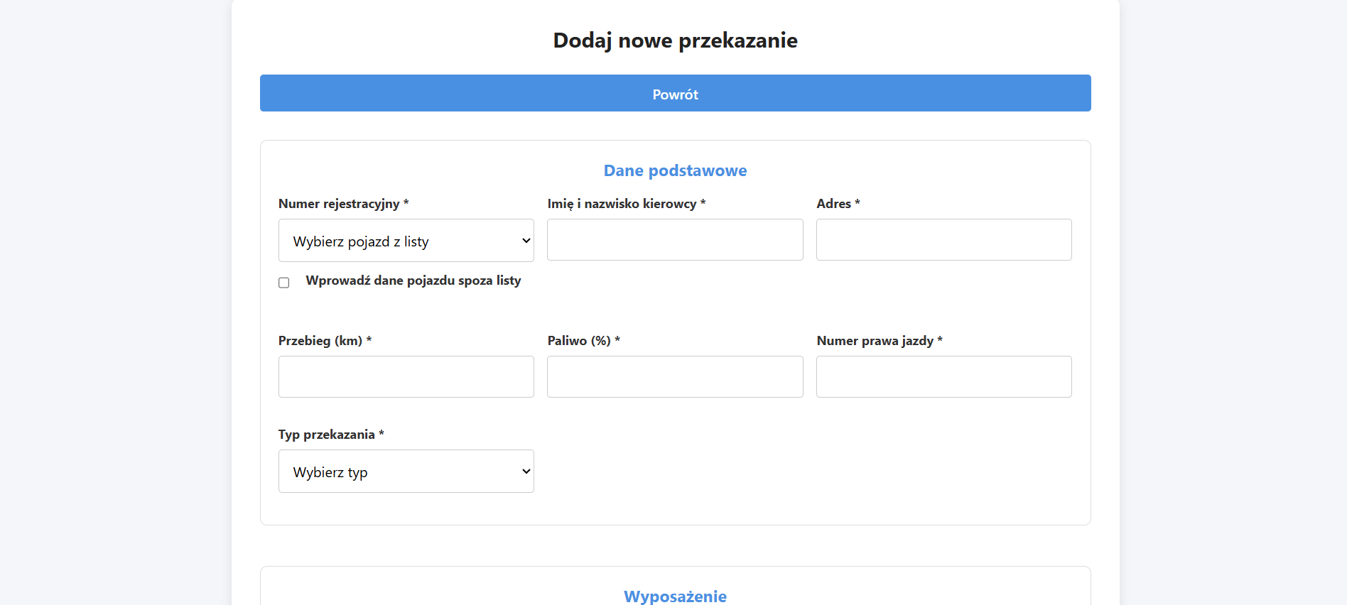 Formularz protokołu przekazania pojazdu w CarDesk